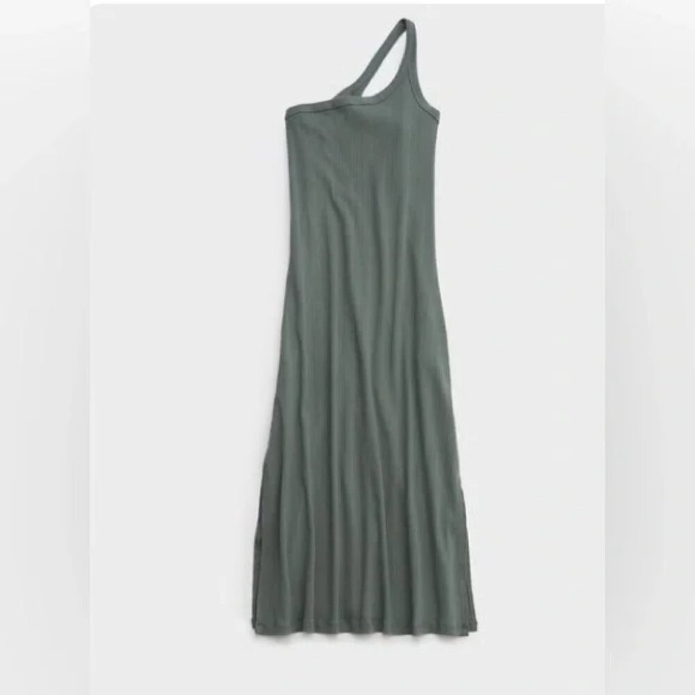 aerie One Shoulder Ribbed Mini Dress in Green - Size Large